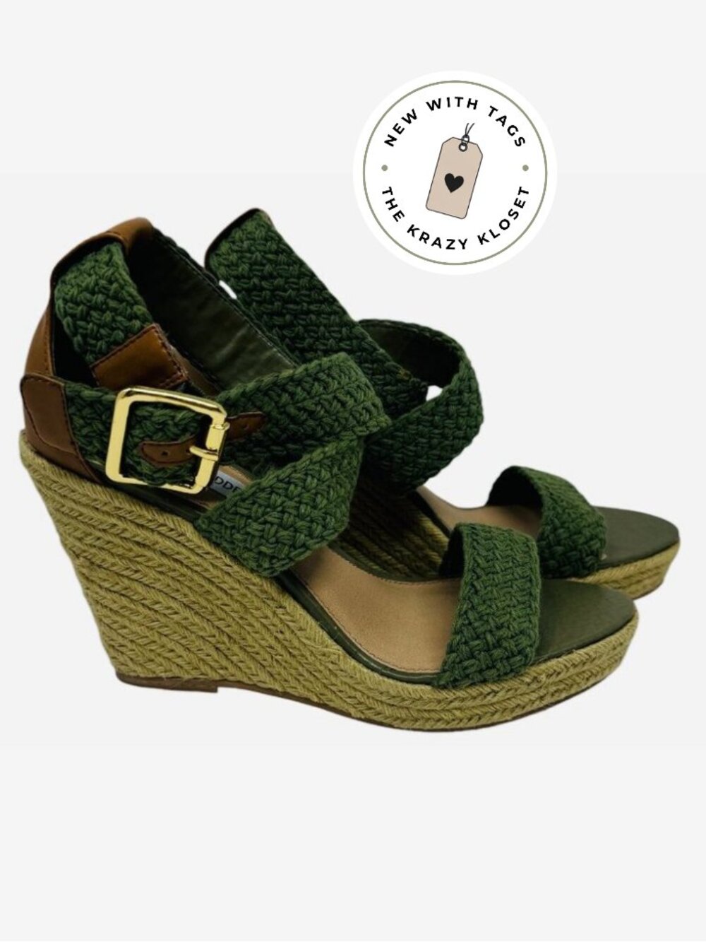 Steve Madden Skylar Raffia Platform Wedge Sandals NWT 7.5 Olive Green Ankle Wrap